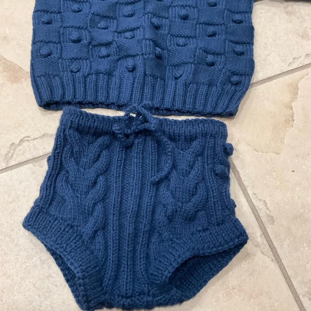Kalinka Blue Knit Sweater and Shorts Set for Kids